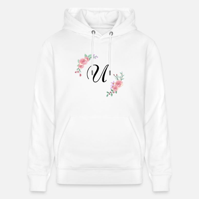 Lettre u florale rose - Sweat à capuche bio CRUISER Stanley/Stella Unisexe - blanc