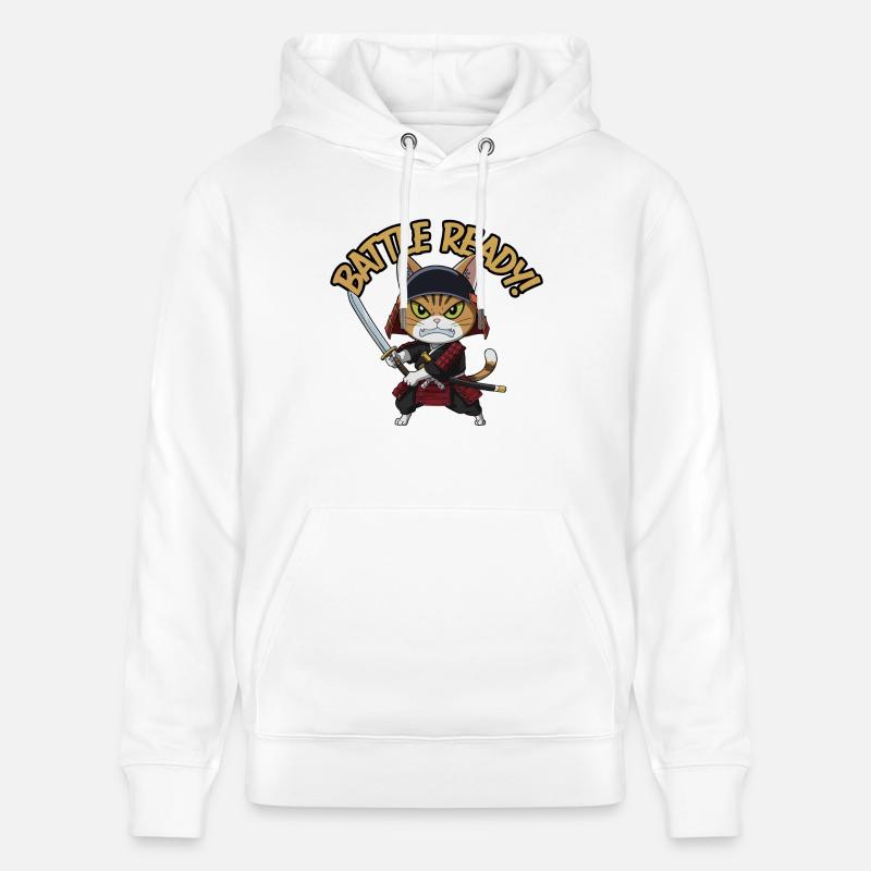 Chat samouraï - Sweat à capuche bio CRUISER Stanley/Stella Unisexe - blanc