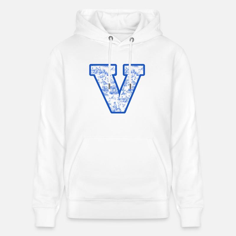 Lettre v chinoiserie bleu - Sweat à capuche bio CRUISER Stanley/Stella Unisexe - blanc