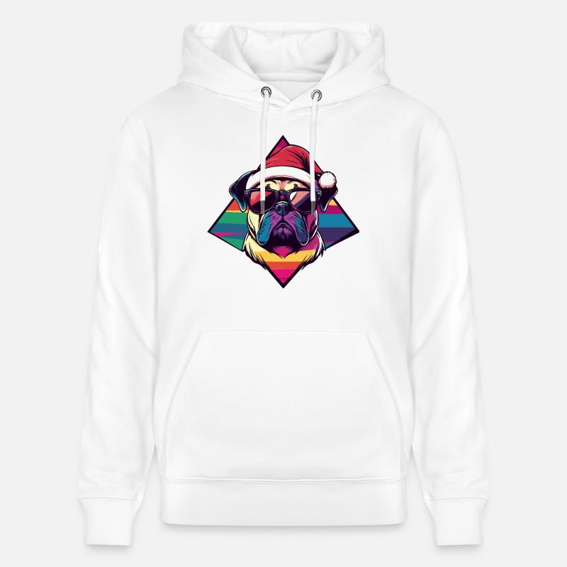 Bouledogue chien Noël cool - Sweat à capuche bio CRUISER Stanley/Stella Unisexe - blanc
