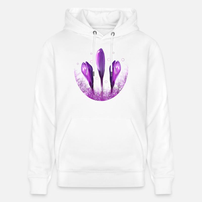 Crocus Crocus Fleurs Violettes - Sweat à capuche bio CRUISER Stanley/Stella Unisexe - blanc