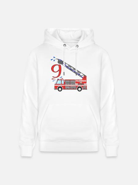 Fire engine 9th birthday - Stanley/Stella CRUISER Unisex Organic Hoodie - white