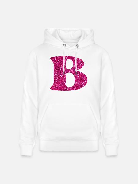 Letter b pink glitter - Stanley/Stella CRUISER Unisex Organic Hoodie - white