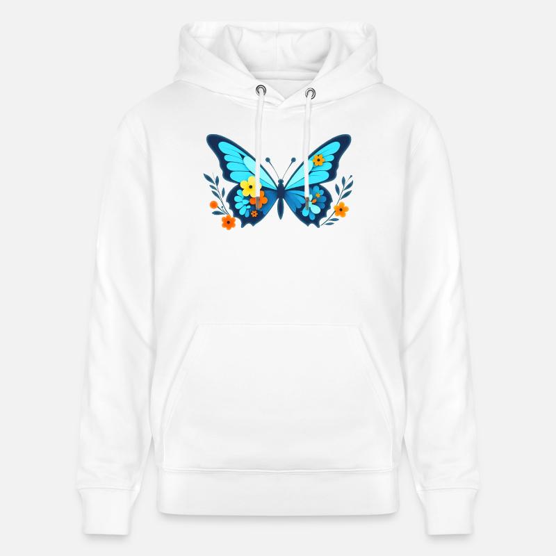 Papillon avec des fleurs - Sweat à capuche bio CRUISER Stanley/Stella Unisexe - blanc