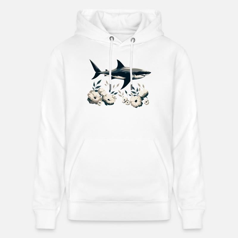 Requin avec des fleurs - Sweat à capuche bio CRUISER Stanley/Stella Unisexe - blanc