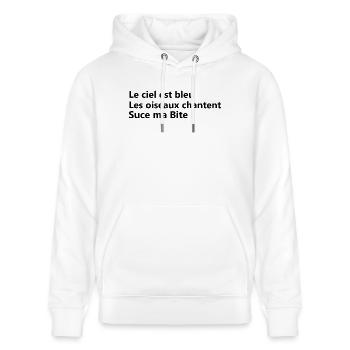 suck my dick - Stanley/Stella CRUISER Unisex Organic Hoodie - white - Front - Alina (178cm) & Michal (187cm)