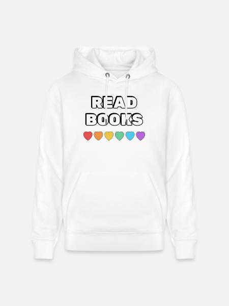 Read Books Rainbow Hearts - Stanley/Stella CRUISER Unisex Organic Hoodie - white