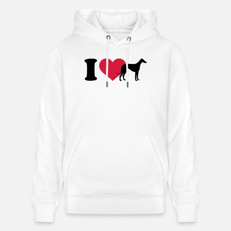 I love Lévrier - Sweat à capuche bio CRUISER Stanley/Stella Unisexe - blanc