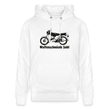 Simson S51 Waffenschmiede - Stanley/Stella Unisex Bio-Hoodie CRUISER  - Weiß - Vorne - Alina (178cm) & Michal (187cm)