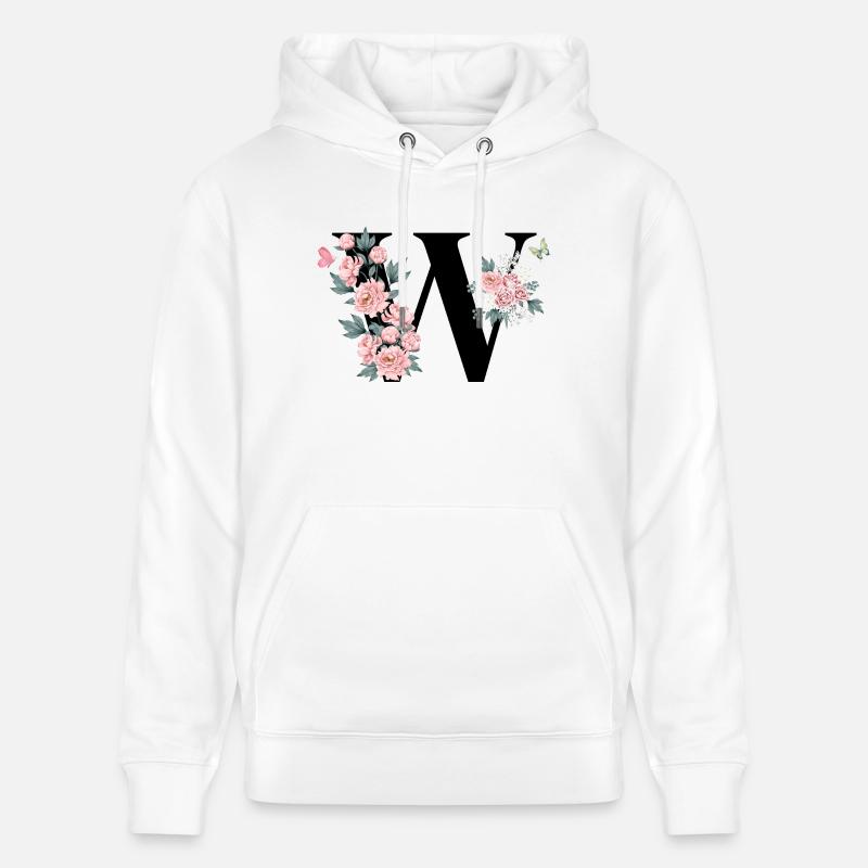 Lettre w fleurs rose - Sweat à capuche bio CRUISER Stanley/Stella Unisexe - blanc