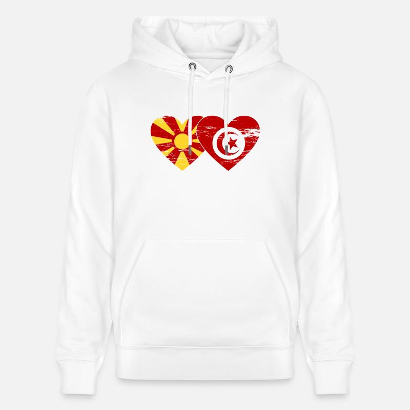 Macédoine Tunisie drapeau coeur utilisé - Sweat à capuche bio CRUISER Stanley/Stella Unisexe - blanc