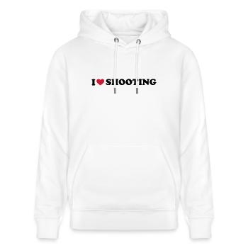 I Love Shooting - Stanley/Stella Unisex Bio-Hoodie CRUISER  - Weiß - Vorne - Alina (178cm) & Michal (187cm)