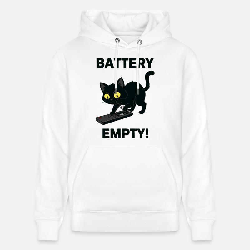 Battery Empty Chat Télécommande Humour - Sweat à capuche bio CRUISER Stanley/Stella Unisexe - blanc
