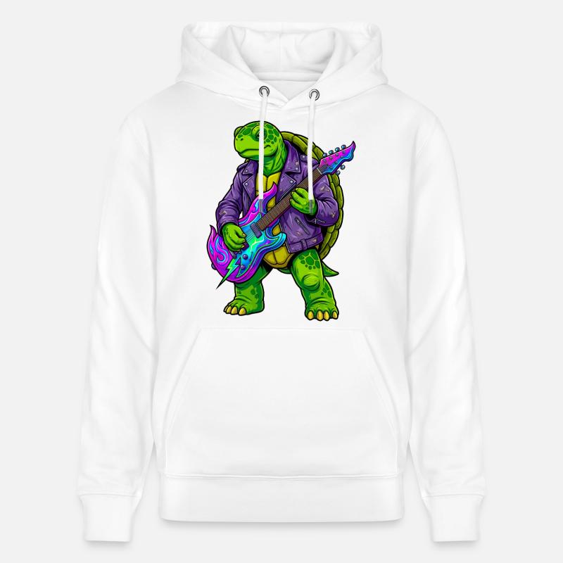 Schildkröte mit Jacke und Neon E-Gitarre - Stanley/Stella Unisex Bio-Hoodie CRUISER - Weiß