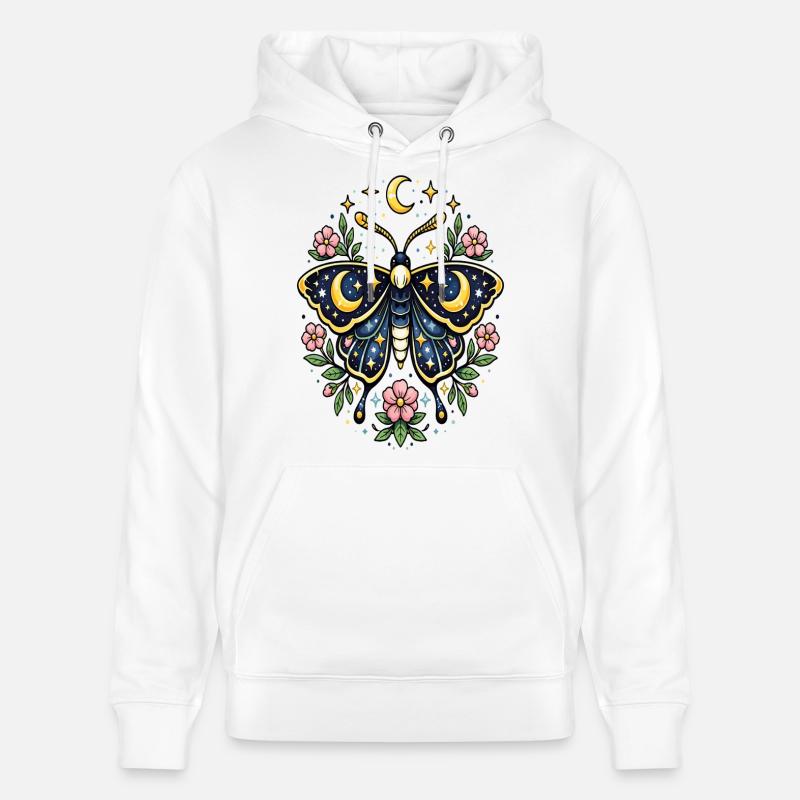 Papillon céleste lune fleurs étoiles - Sweat à capuche bio CRUISER Stanley/Stella Unisexe - blanc