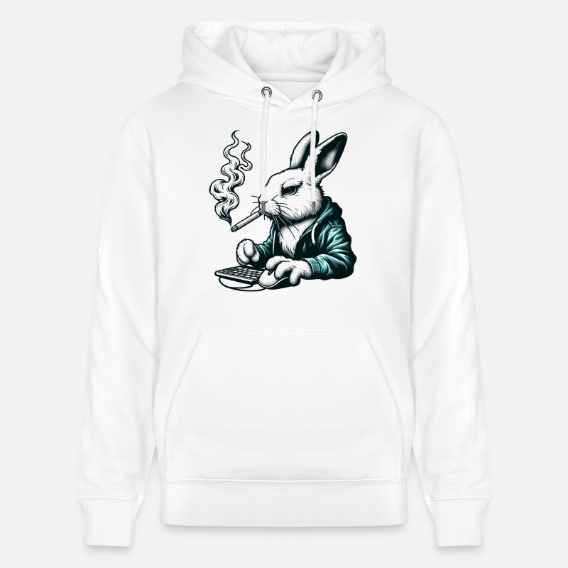 Lapin Nerd Drôles D’animaux - Sweat à capuche bio CRUISER Stanley/Stella Unisexe - blanc
