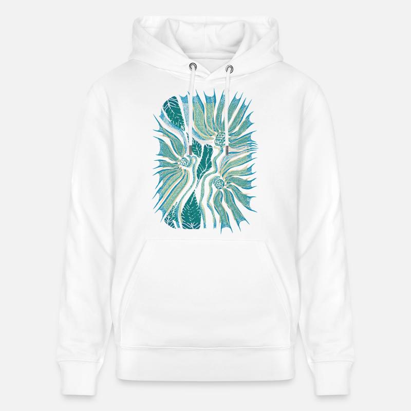 Floraison tropicale abstraite en sarcelle - Sweat à capuche bio CRUISER Stanley/Stella Unisexe - blanc