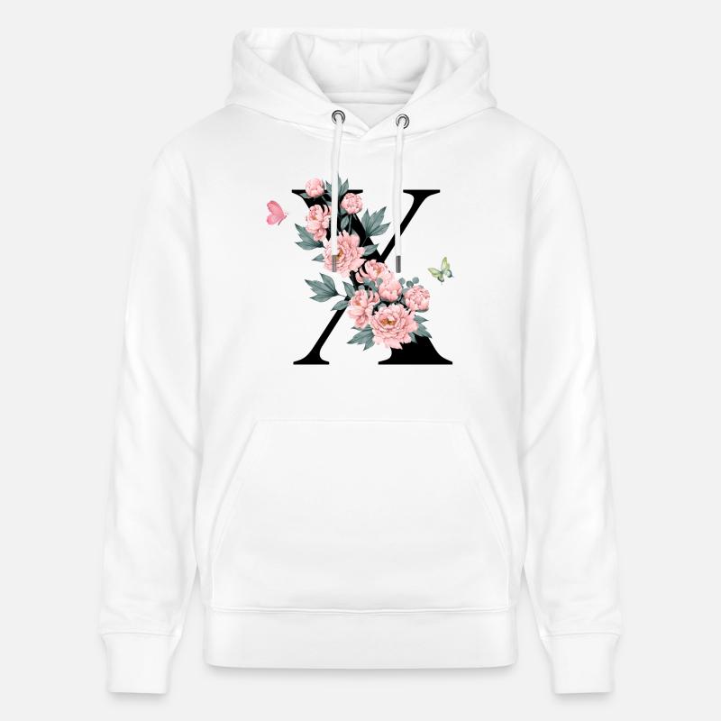 Lettre x fleurs rose - Sweat à capuche bio CRUISER Stanley/Stella Unisexe - blanc