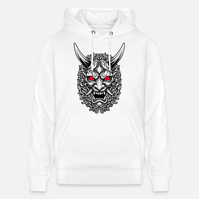 Masque Oni Portrait Rouge Japonais - Sweat à capuche bio CRUISER Stanley/Stella Unisexe - blanc