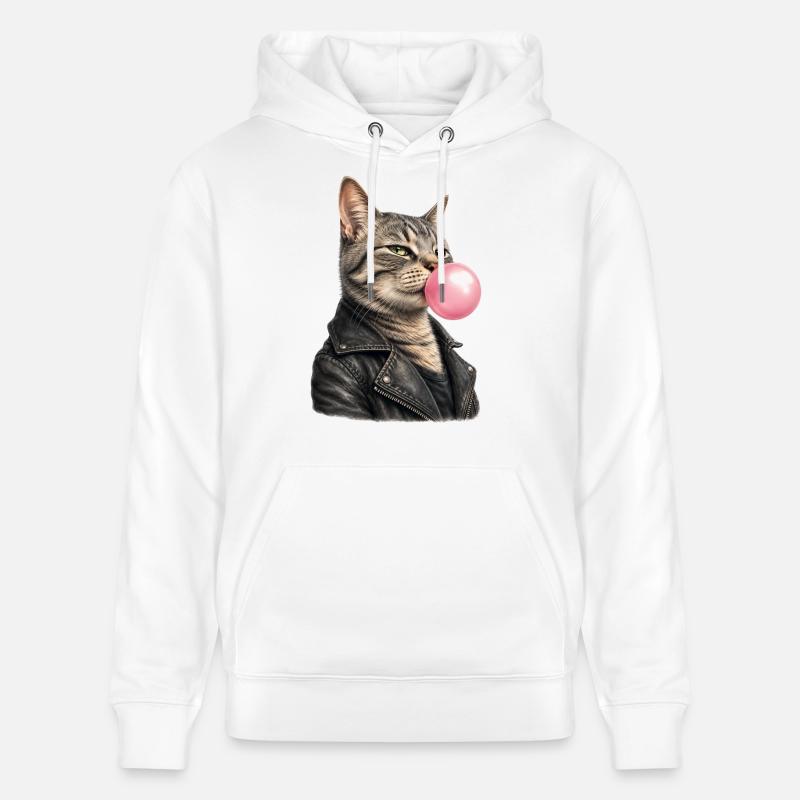 Coole Katze mit Lederjacke - Stanley/Stella Unisex Bio-Hoodie CRUISER  - Weiß