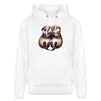 Kuschelnde Otter - Stanley/Stella Unisex Bio-Hoodie CRUISER  - Weiß - Vorne - Alina (178cm) & Michal (187cm)