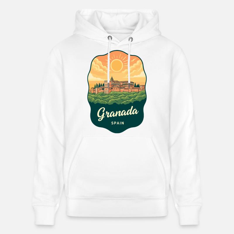 Granada Alhambra Palac Retro Sunset Badge - Sweat à capuche bio CRUISER Stanley/Stella Unisexe - blanc