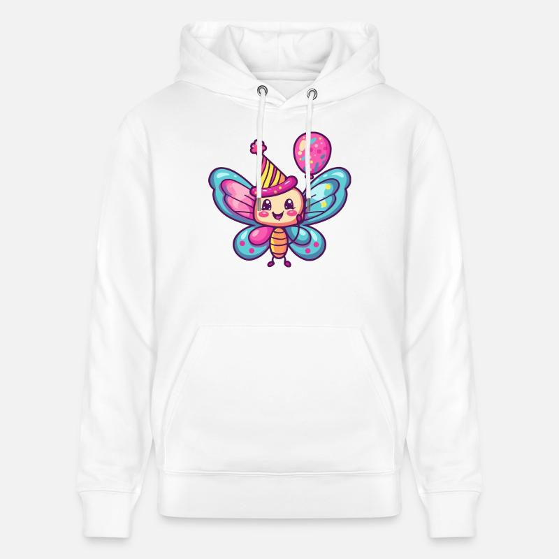 papillon anniversaire bande dessinée mignon - Sweat à capuche bio CRUISER Stanley/Stella Unisexe - blanc
