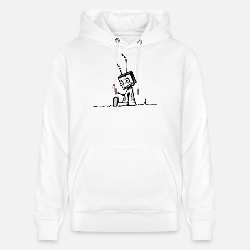 Un robot avec une fleur - Sweat à capuche bio CRUISER Stanley/Stella Unisexe - blanc