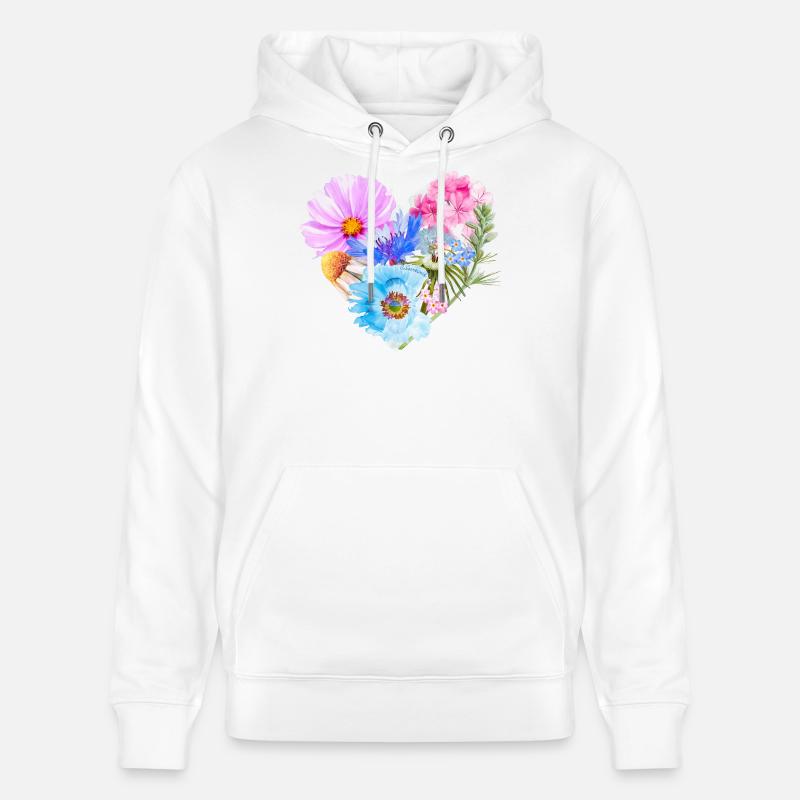 Cœur de fleurs | Cadeau Saint-Valentin - Sweat à capuche bio CRUISER Stanley/Stella Unisexe - blanc