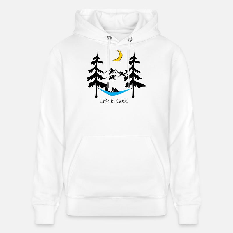 Conception ludique de lune souriante nocturne - Sweat à capuche bio CRUISER Stanley/Stella Unisexe - blanc