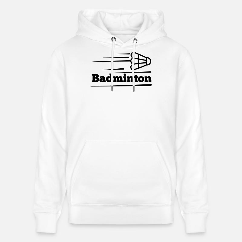 Texte de badminton avec navette survolée - Sweat à capuche bio CRUISER Stanley/Stella Unisexe - blanc
