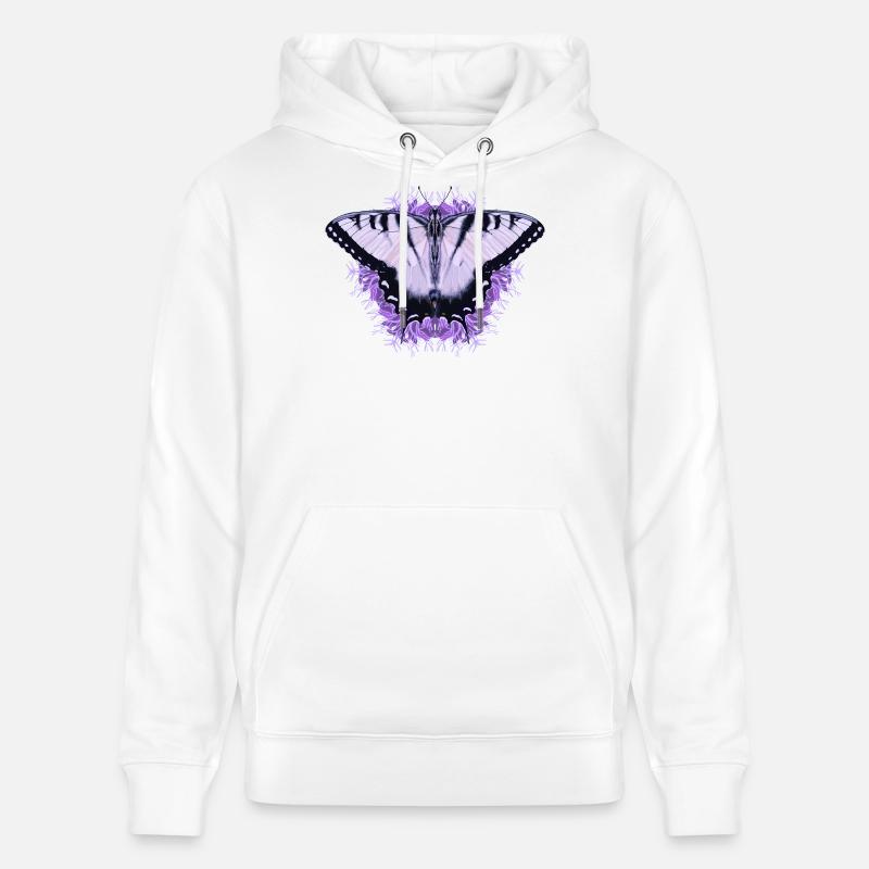 Papillon blanc à fleur pourpre - Sweat à capuche bio CRUISER Stanley/Stella Unisexe - blanc