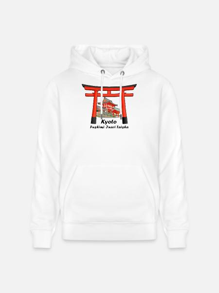 Kioto, Japonia, Fushimi Inari Taisha Rysunek odręczny - Ekologiczna bluza z kapturem typu unisex Stanley/Stella CRUISER  - biały