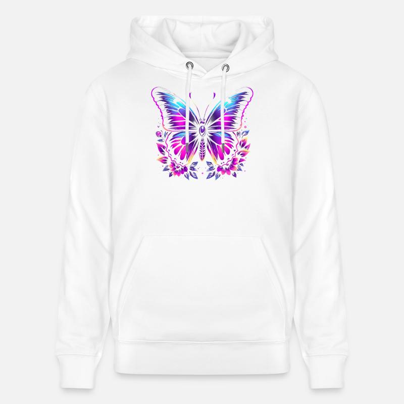 Papillon et fleurs - Sweat à capuche bio CRUISER Stanley/Stella Unisexe - blanc
