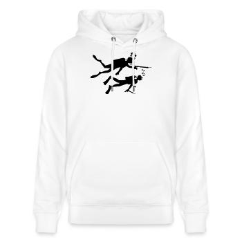 Two underwater divers with harpoons - Stanley/Stella CRUISER Unisex Organic Hoodie - white - Front - Alina (178cm) & Michal (187cm)
