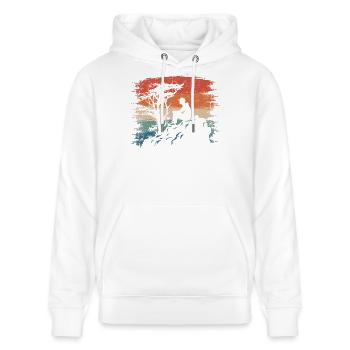 Sunset Cliff Silhouette - Stanley/Stella Unisex Bio-Hoodie CRUISER  - Weiß - Vorne - Alina (178cm) & Michal (187cm)