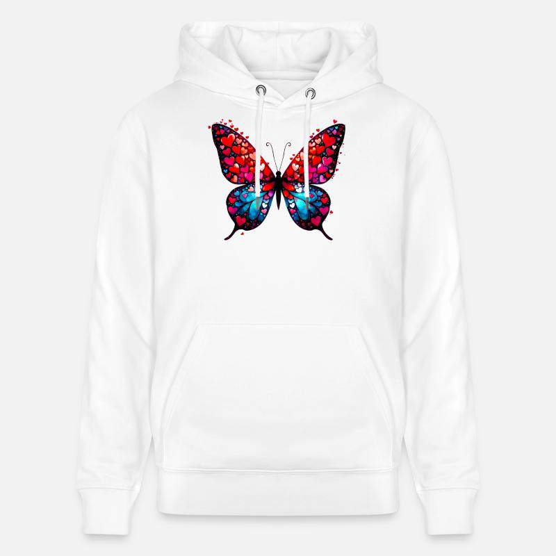 Papillon avec des cœurs - Sweat à capuche bio CRUISER Stanley/Stella Unisexe - blanc