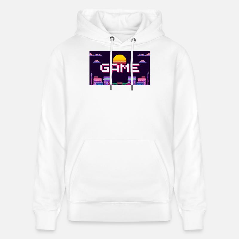 Rétro Pixel Game Sunset Design - Sweat à capuche bio CRUISER Stanley/Stella Unisexe - blanc