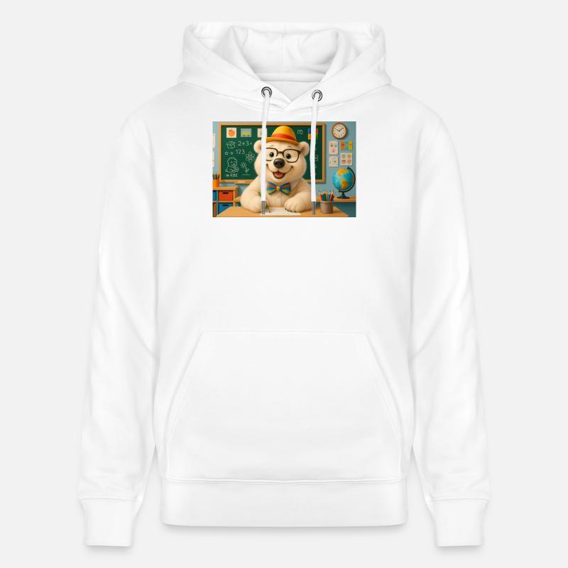 ours mignon à lunettes en classe - Sweat à capuche bio CRUISER Stanley/Stella Unisexe - blanc