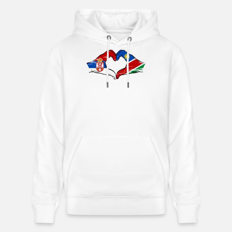 Serbie Namibie Drapeau Coeur utilisé - Sweat à capuche bio CRUISER Stanley/Stella Unisexe - blanc