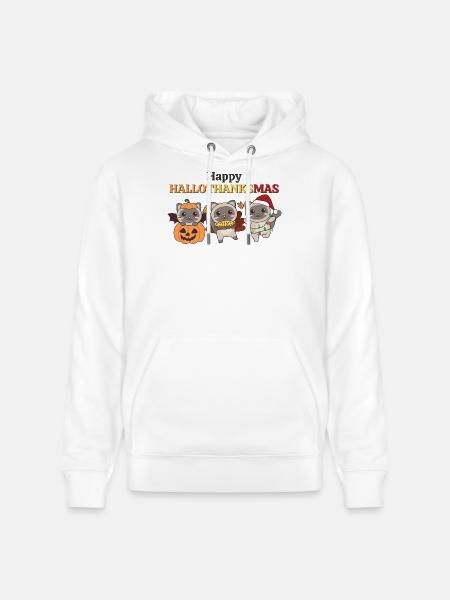 Happy Hallothanksmas Siamese Cat Christmas Cats - Stanley/Stella CRUISER Unisex Organic Hoodie - white