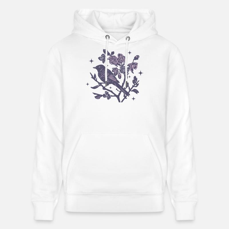 Oiseau floral nocturne sur branche - Sweat à capuche bio CRUISER Stanley/Stella Unisexe - blanc