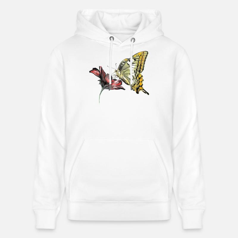 Papillon en fleurs - Sweat à capuche bio CRUISER Stanley/Stella Unisexe - blanc