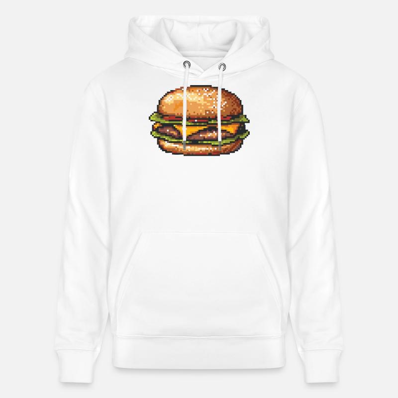 Hamburger 8 bits Pixel Art - Sweat à capuche bio CRUISER Stanley/Stella Unisexe - blanc