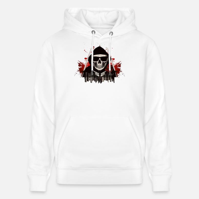 Crâne en capuche et roses rouges - Sweat à capuche bio CRUISER Stanley/Stella Unisexe - blanc