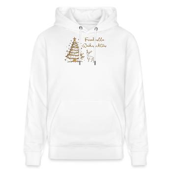 Friedvolle Weihnachten im Wald Hirsch Christbaum - Stanley/Stella Unisex Bio-Hoodie CRUISER  - Weiß - Vorne - Alina (178cm) & Michal (187cm)