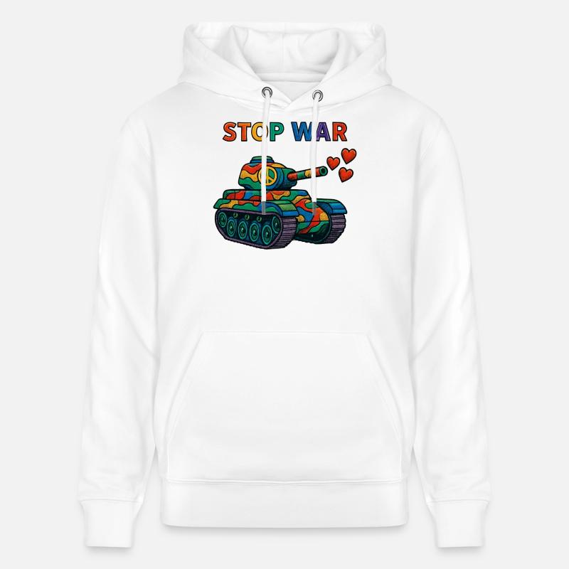 Regenbogen Panzer mit Peace-Zeichen – STOP WAR - Stanley/Stella Unisex Bio-Hoodie CRUISER  - Weiß
