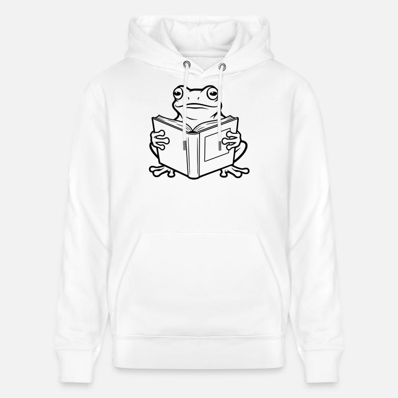Illustration de bande dessinée Reading Frog - Sweat à capuche bio CRUISER Stanley/Stella Unisexe - blanc
