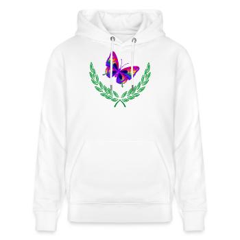 Schmetterling im grünen Lorbeerkranz - Stanley/Stella Unisex Bio-Hoodie CRUISER  - Weiß - Vorne - Alina (178cm) & Michal (187cm)