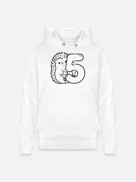 Hedgehog with number 5 cartoon illustration - Stanley/Stella CRUISER Unisex Organic Hoodie - white